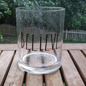 Rae Dunn Believe Black Bubble Clear Glass Vase Hurricane Lamp Pillar Candle HTF